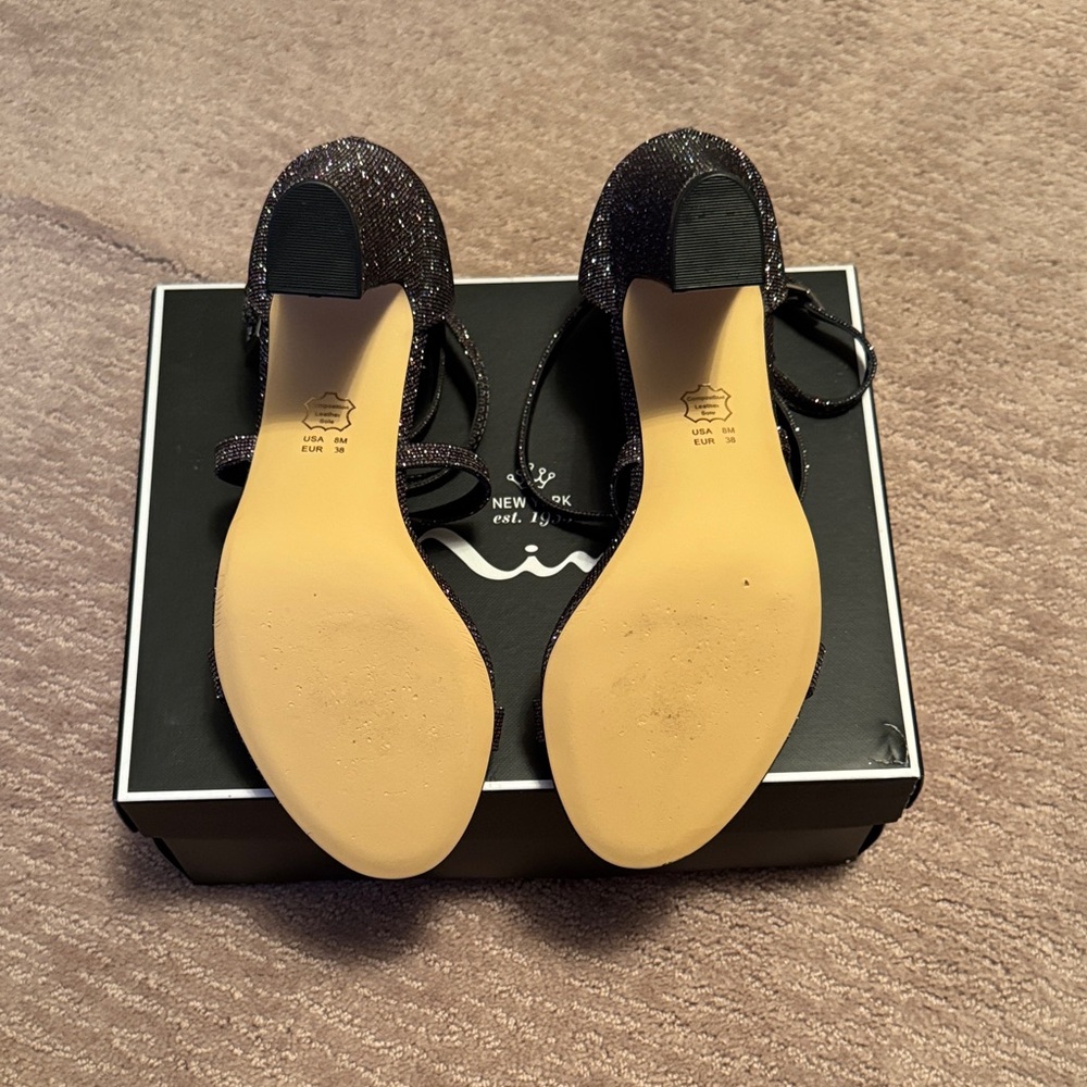 Nina Women's Glittery Black Strappy Heels - Picture 4 of 4